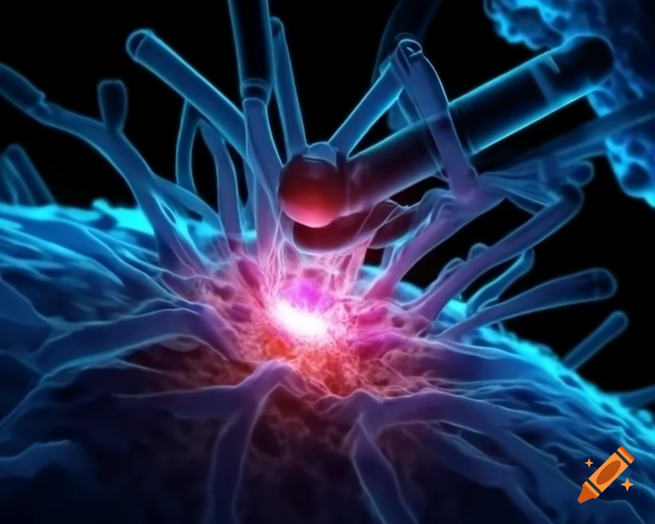 Hyperrealistic 3D render of genetics under an electron microscope