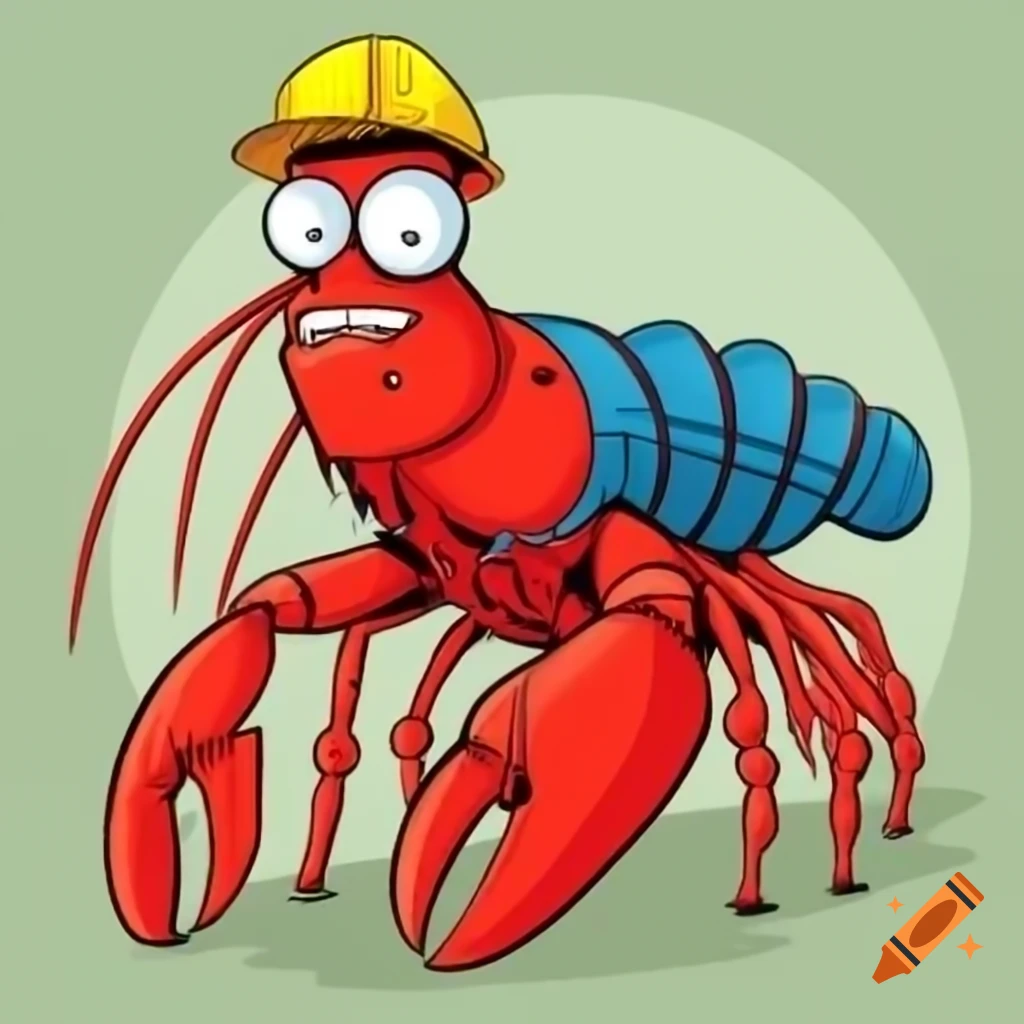 Comic book style crayfish electrician in hardhat