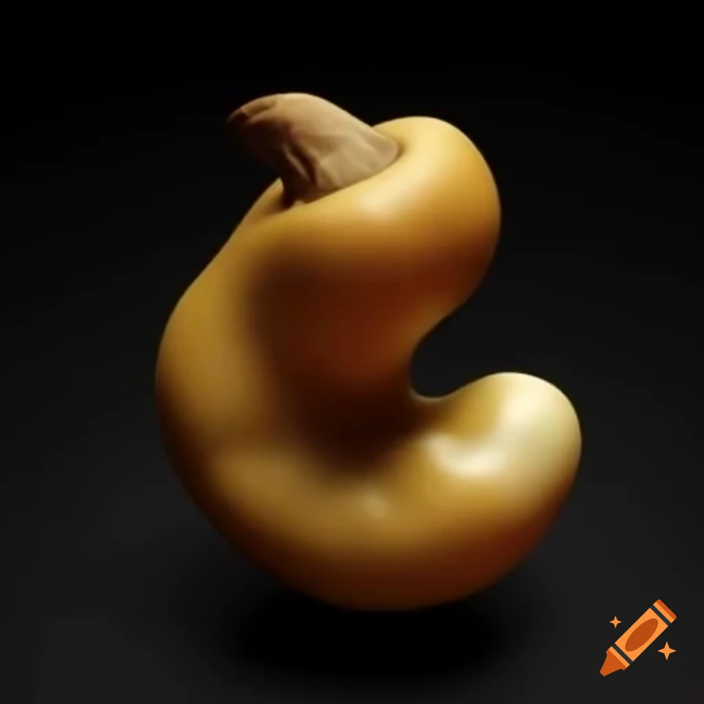 Large single cashew in photorealistic detail