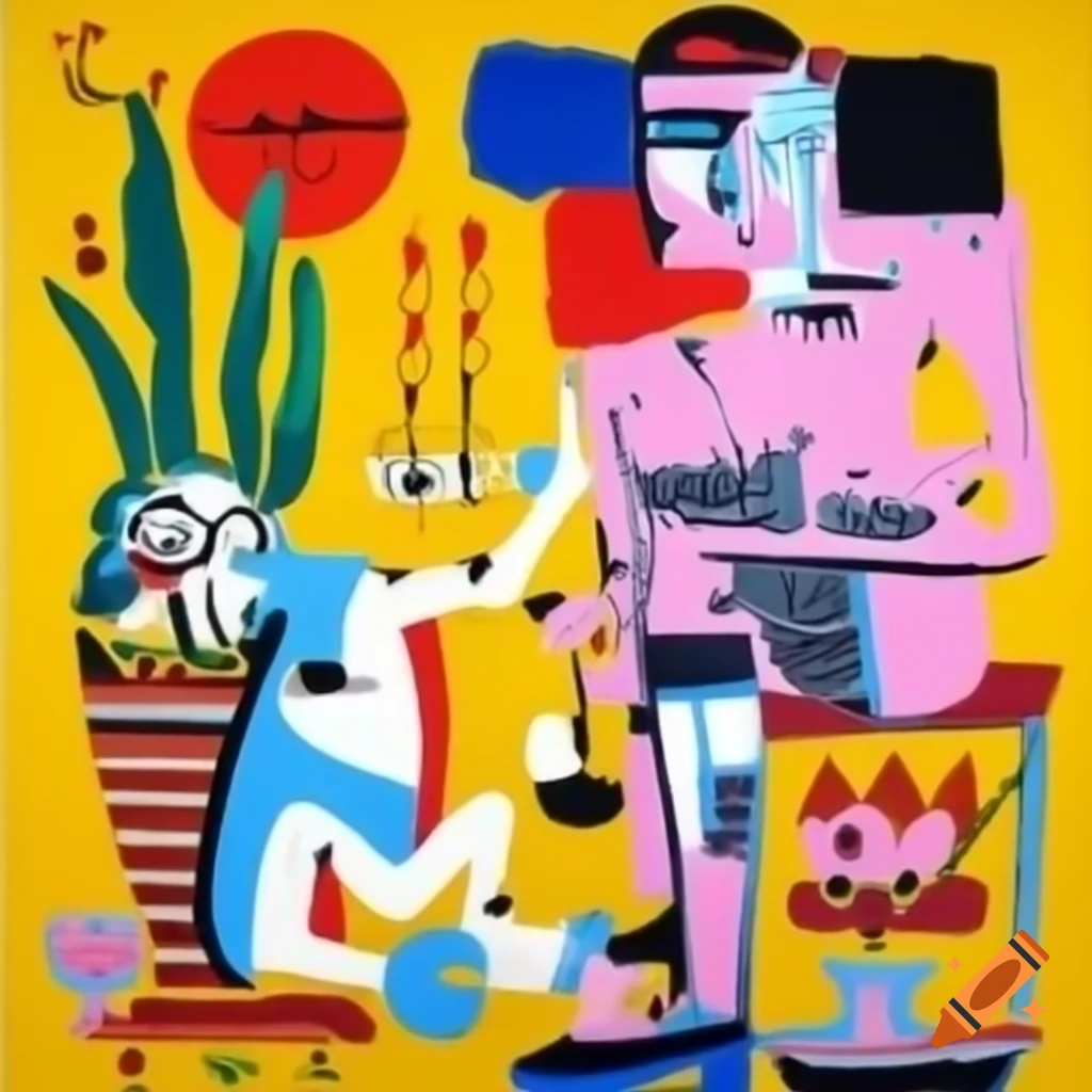 Artwork inspired by Guernica featuring animals in Basquiat and Wifredo Lam styles