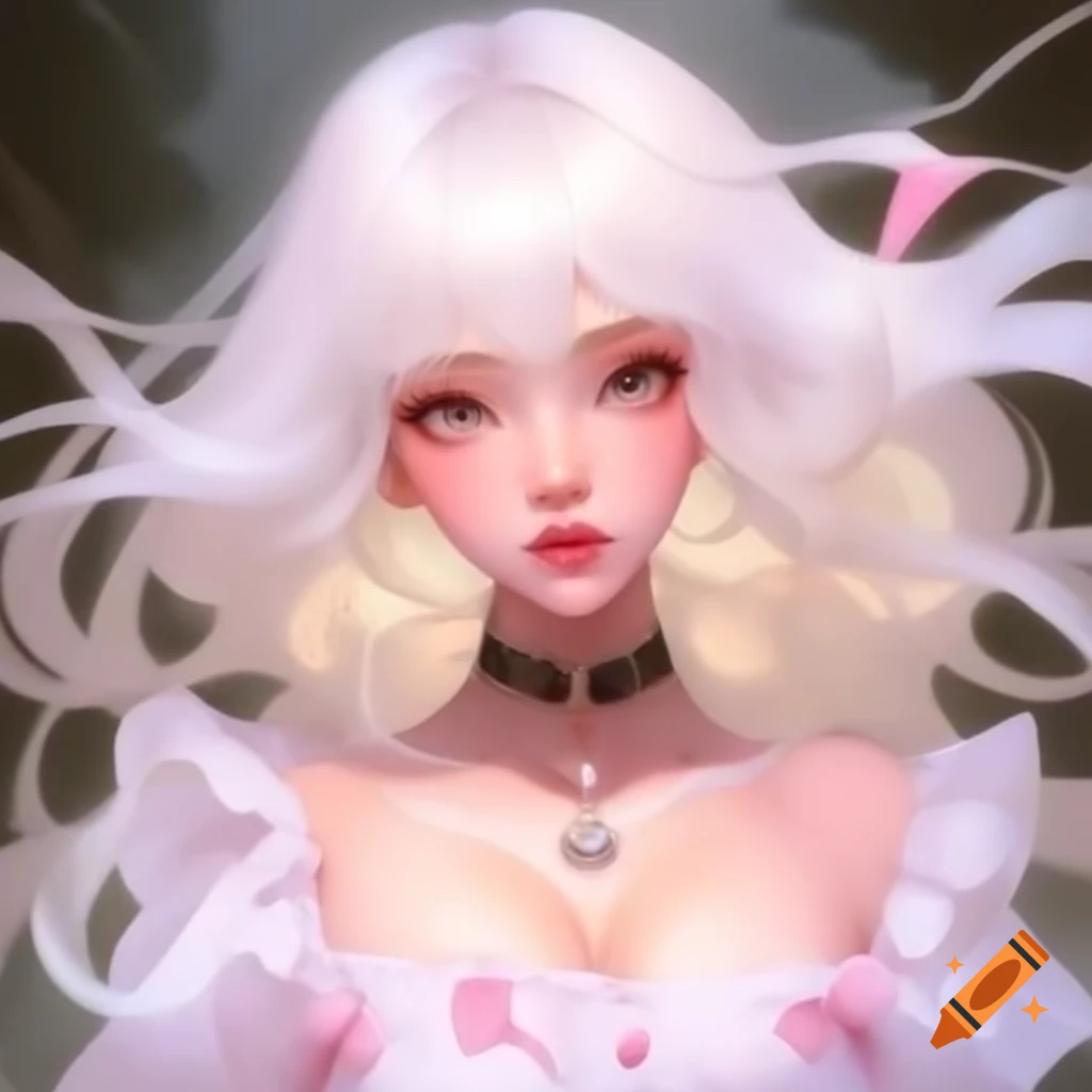 Person in white and pink feminine clothing with choker necklace