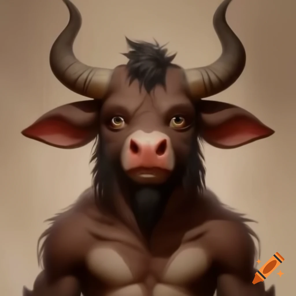 Cute minotaur child in full body, Simon Bisley art style