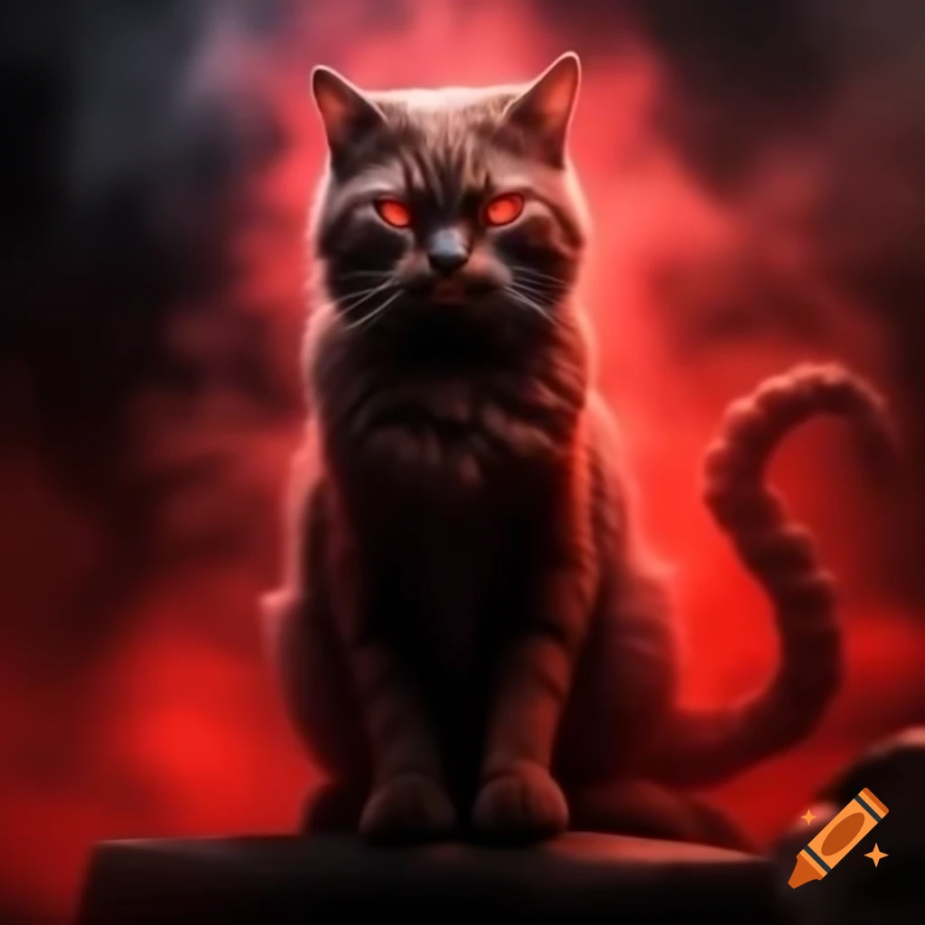 Demonic cat emerging from red mist