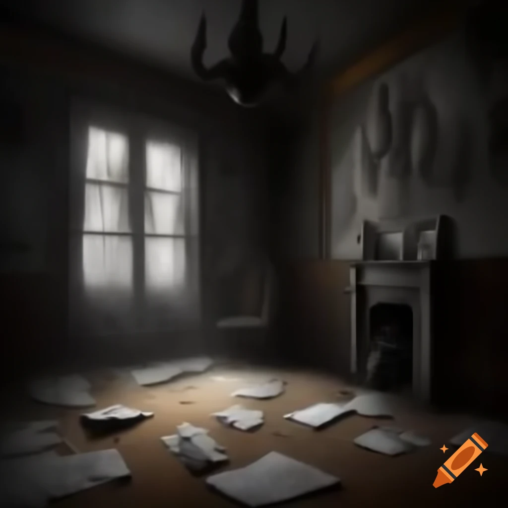 Frightening room with demonic drawings on walls