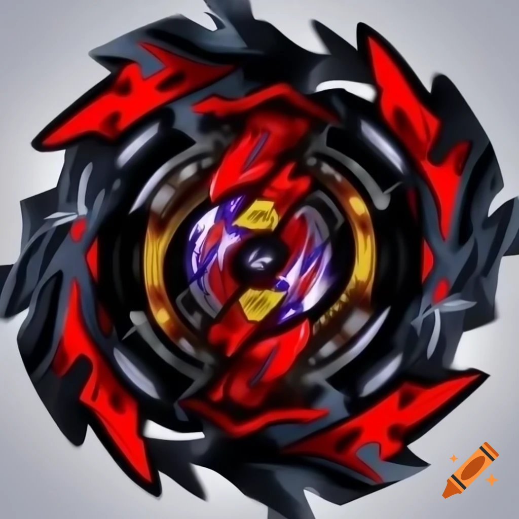 Abstract illustration of a Beyblade featuring a mystical eye with red accents