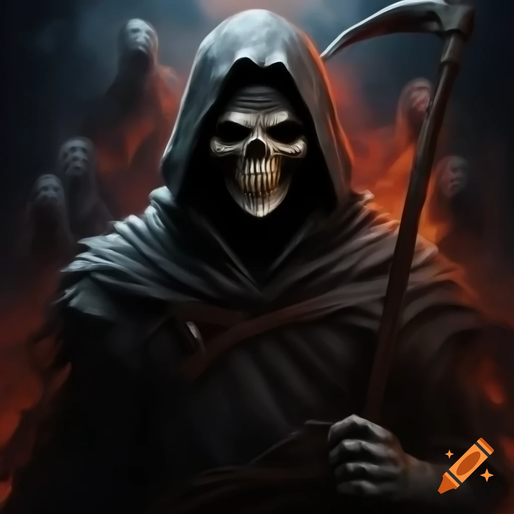 Reaper depicted in Renaissance art style