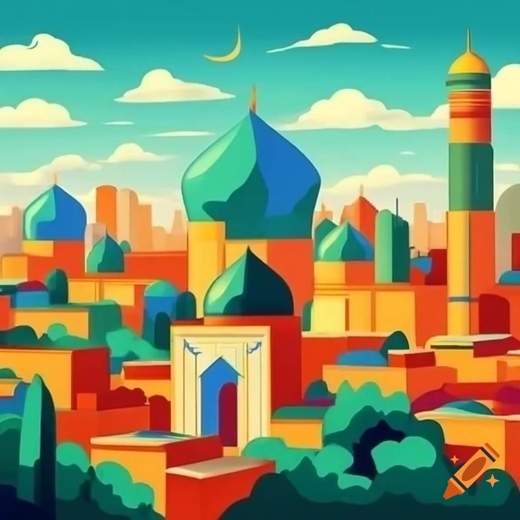 Shiraz city skyline illustrated in the style of Picasso and Klee