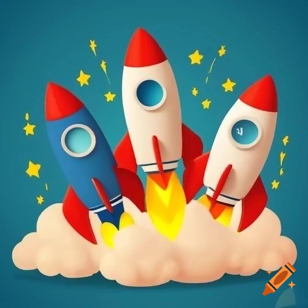 Multiple cartoon rockets illustration