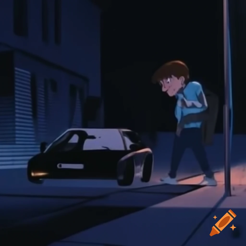 Comic style scene of a young man shocked as he is pulled into a black car on a dark street at night