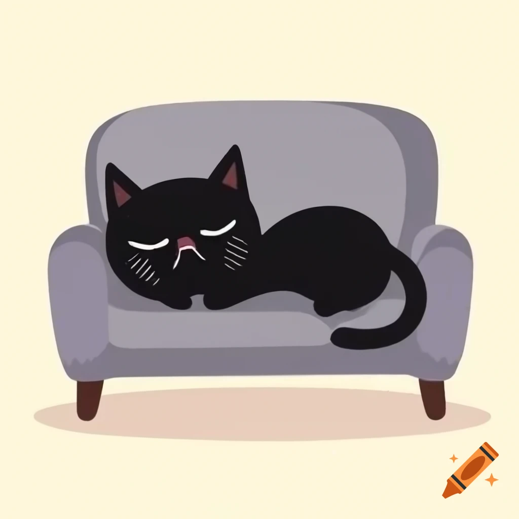 Cartoon of black cat lounging on a couch