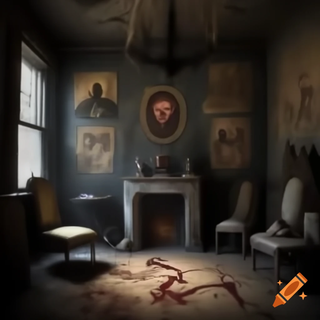 Frightening room with demonic drawings on walls