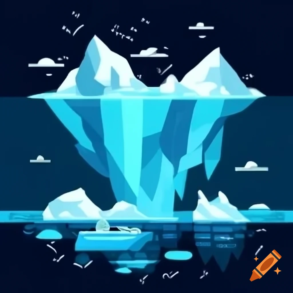Geometric iceberg showcasing underwater and above water parts in minimalistic design