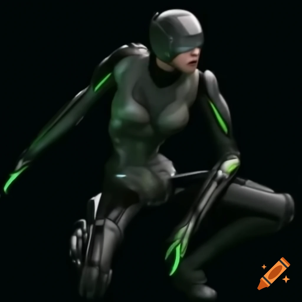 Full-body depiction of Blanche Sitznski, tall muscular woman with square jaw and powerful build