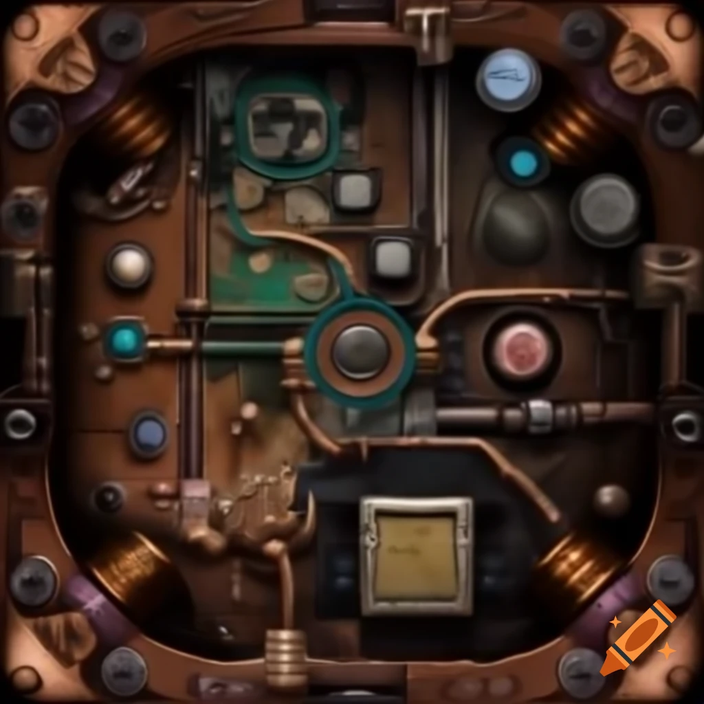 Intricate interior of an arcane machine with brass and copper components