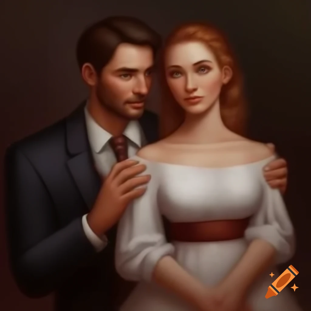 Couple portrait with groom gently holding bride's neck