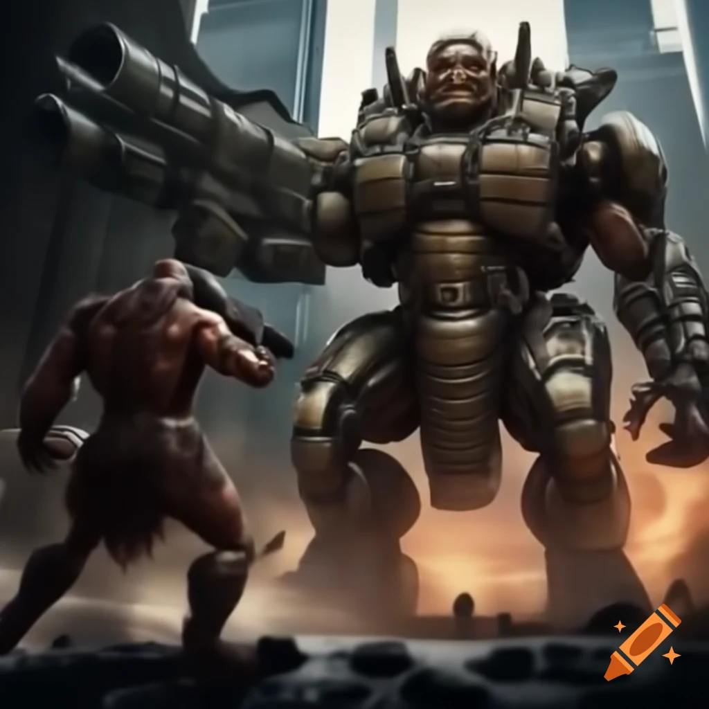David and Goliath depicted with traditional and modern warfare elements in combat