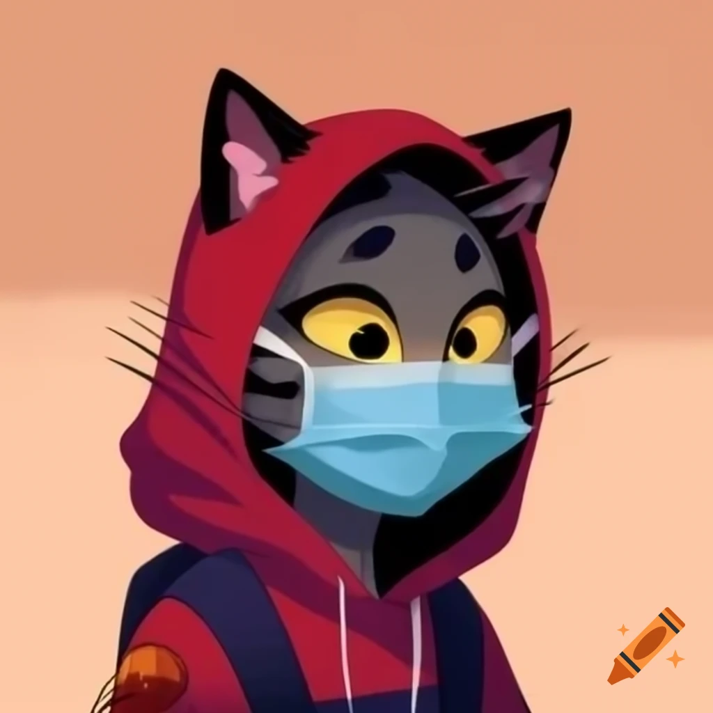 Cartoon catgirl wearing hoodie and mask for profile picture