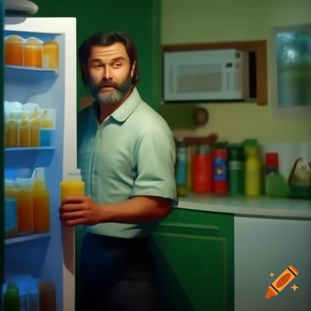 Man Pouring Juice From Refrigerator On Craiyon