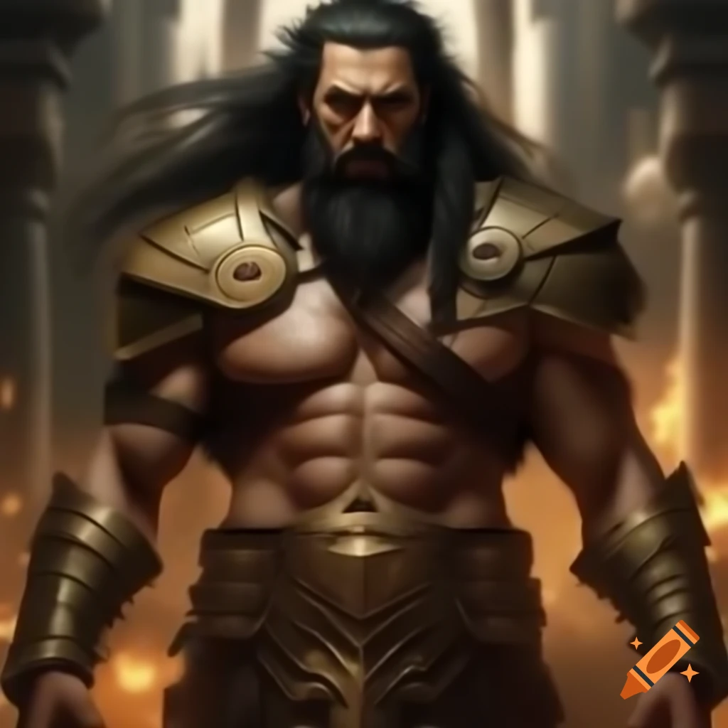 Rostam, a powerful warrior from Pre-Islamic legend in golden armor