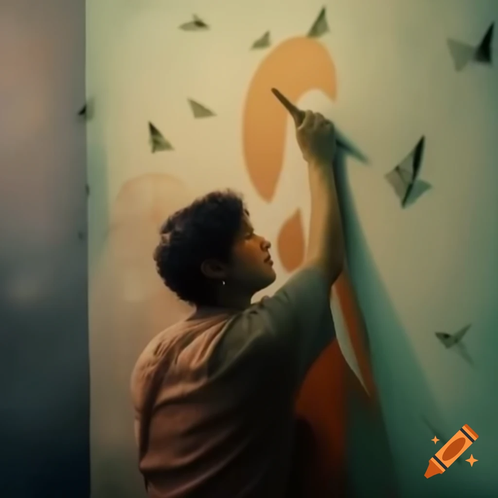 Artist spray painting on a wall