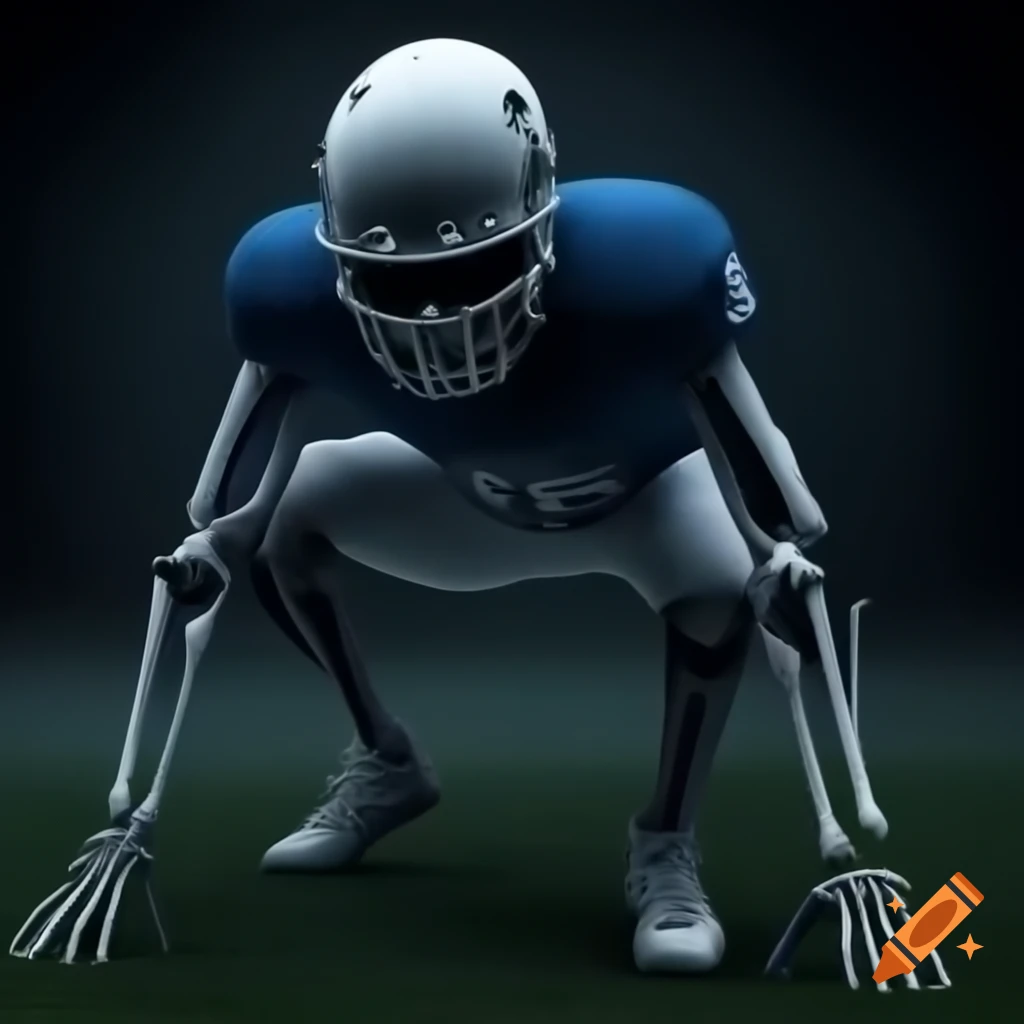 Skeleton depicting a football player in action
