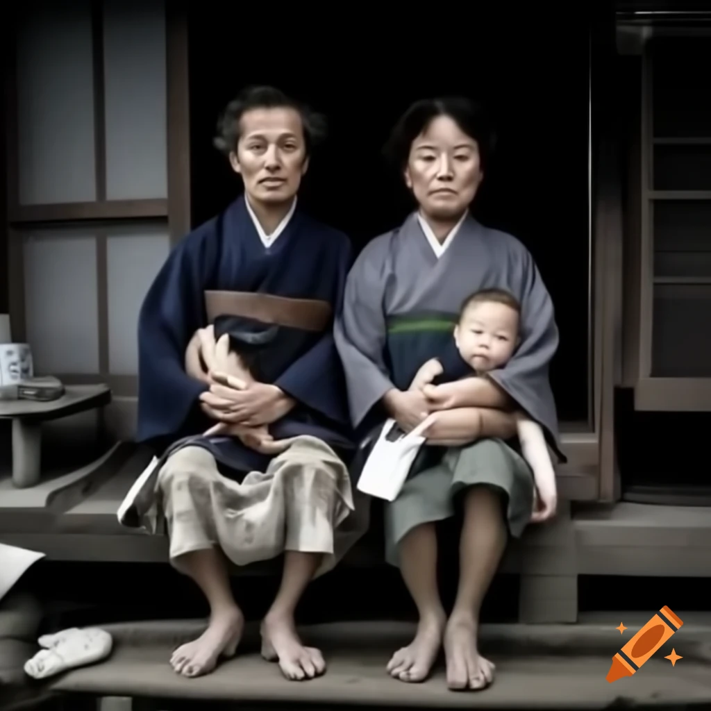 Japanese family of three in a modest setting