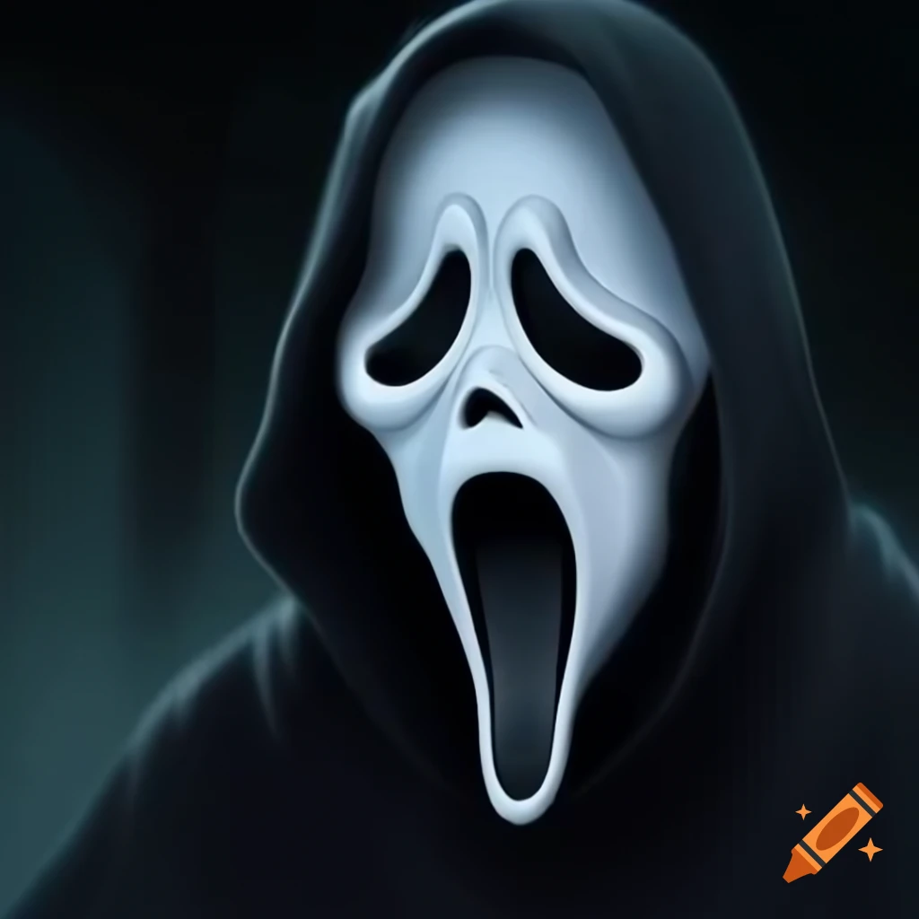 Ghost face from Scream depicted in PlayStation 2 graphics style