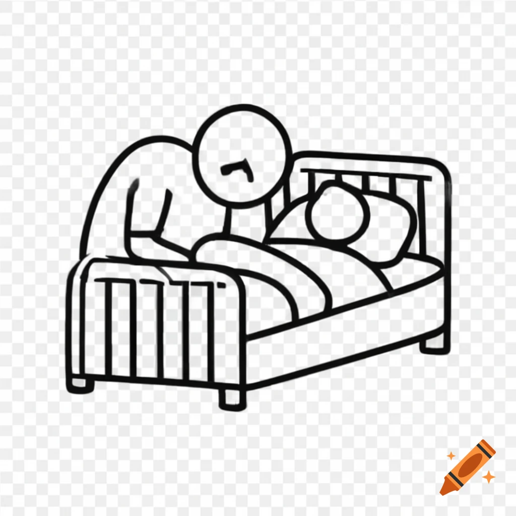 Dad tucking child into bed in cartoon style