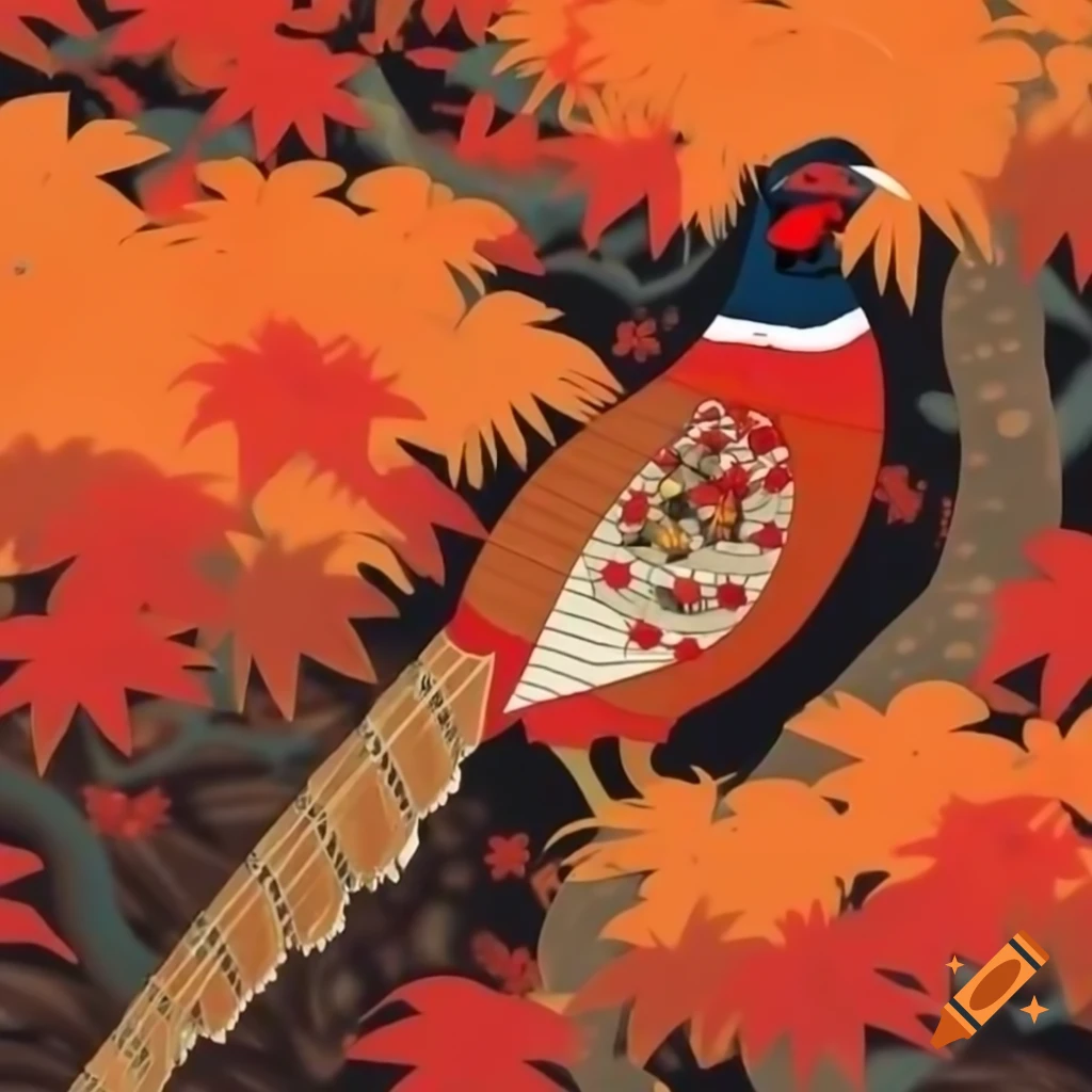 Traditional japanese art depicting autumn pheasant on Craiyon