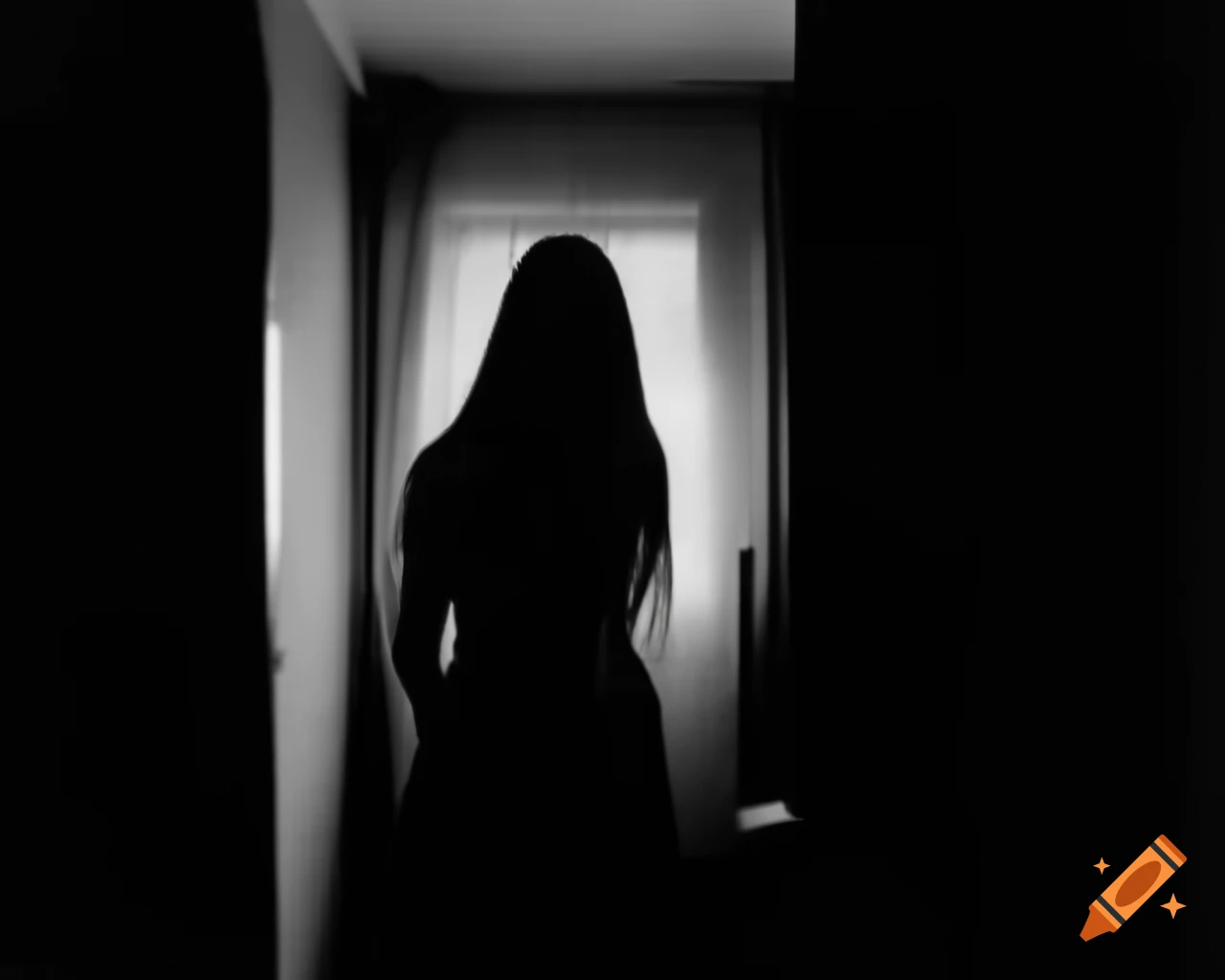 Shadowy African american Woman In Dark Apartment Creating A Horror 