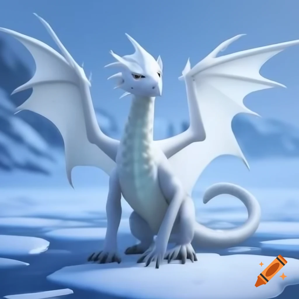 White dragon in frozen tundra landscape
