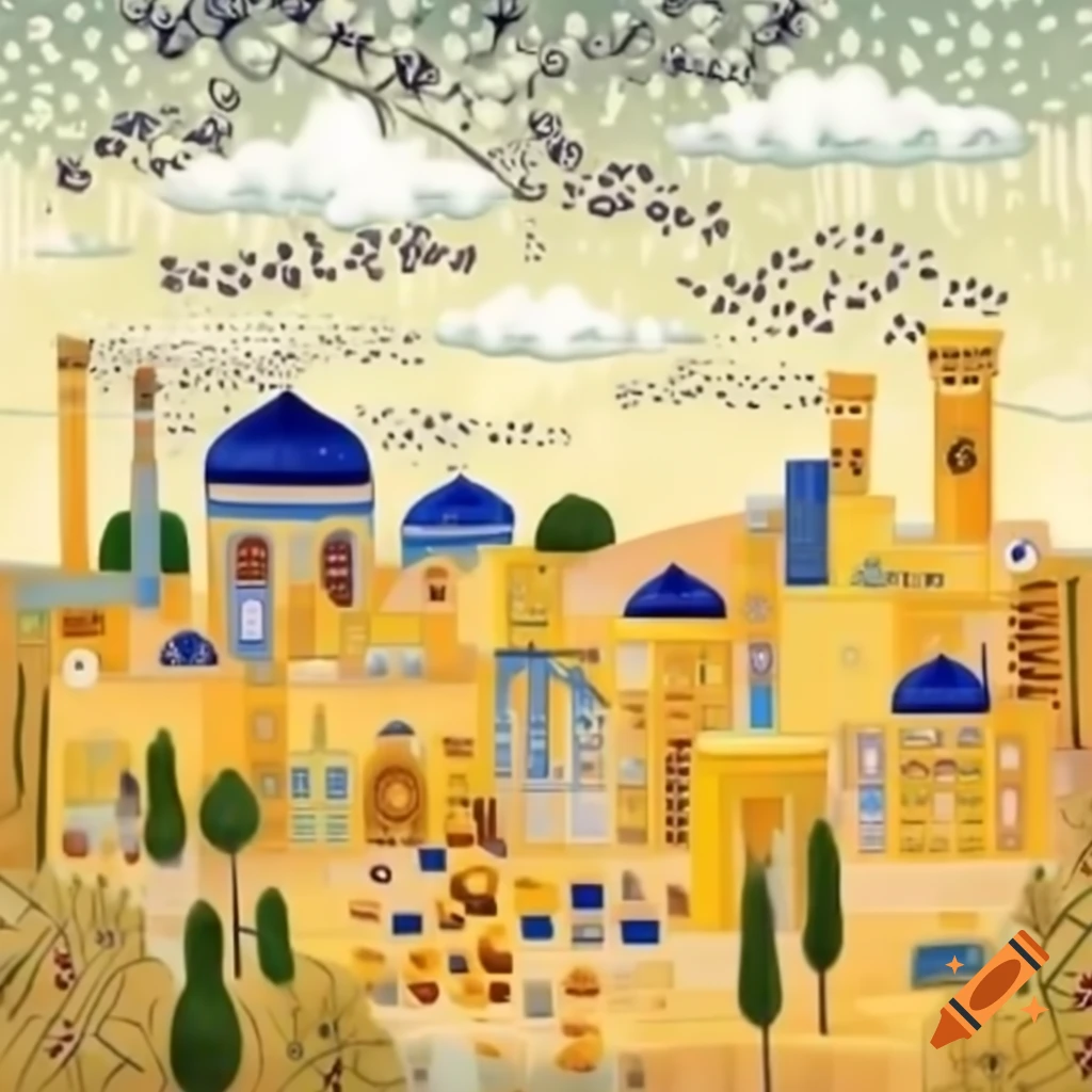 Shiraz city skyline illustrated in the style of Gustav Klimt