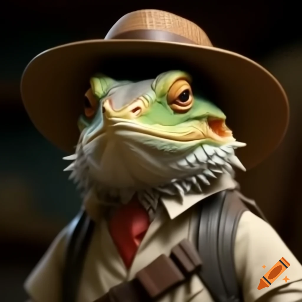 Bearded dragon dressed as explorer in Studio Ghibli style