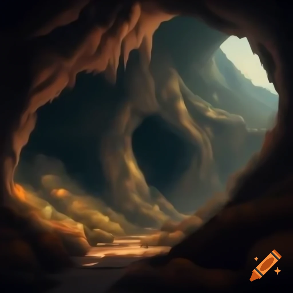 Realistic HD pixel art of underground brown cave landscape