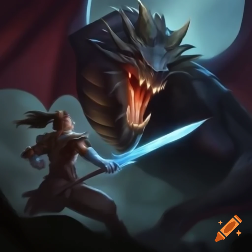 Warrior battling a dragon in a fantasy art style