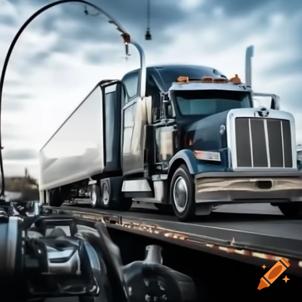 Semi truck caught on a fishing line being reeled in