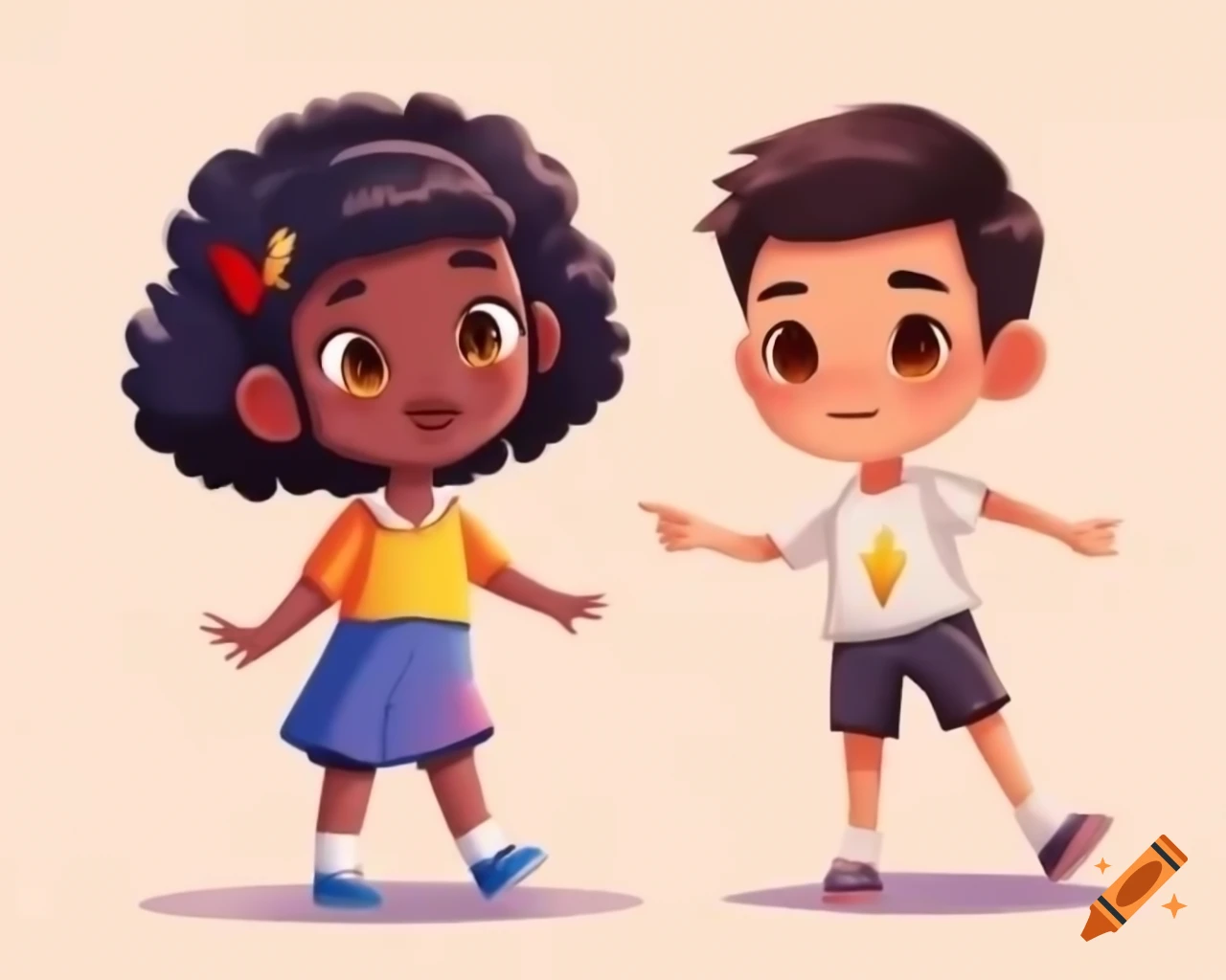 Anime-inspired illustrations of African girl and Asian boy posed together