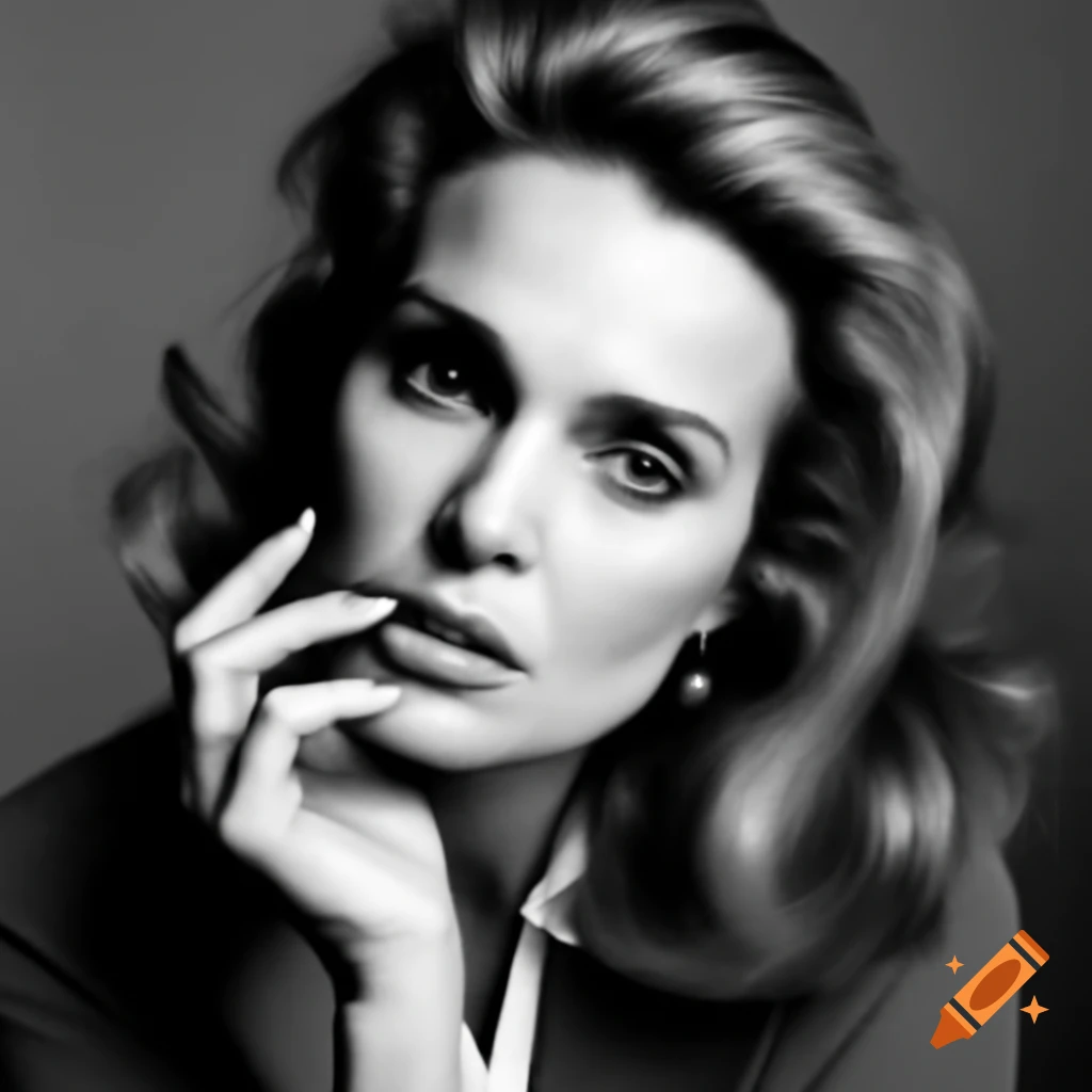 Hyper-realistic portrait of young European actress resembling iconic Hollywood stars