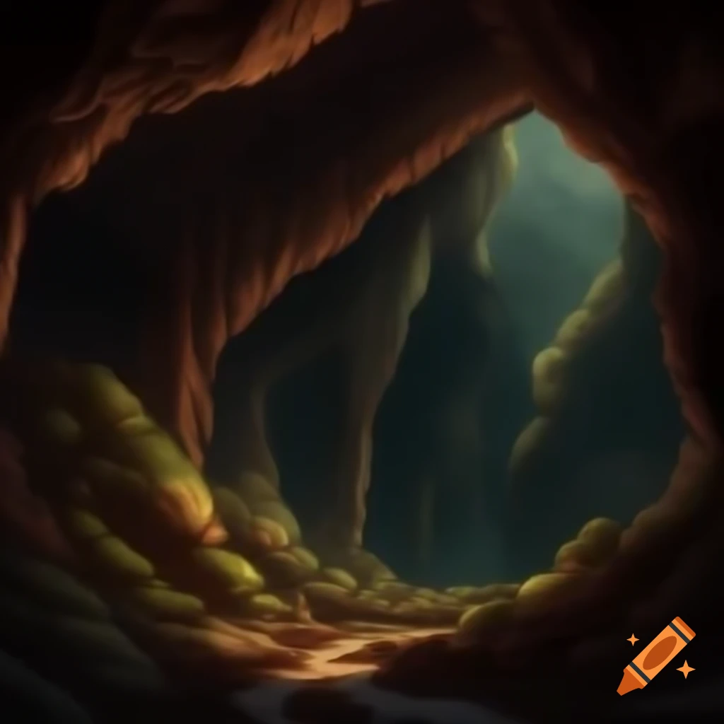 Realistic HD pixel art of underground brown cave landscape