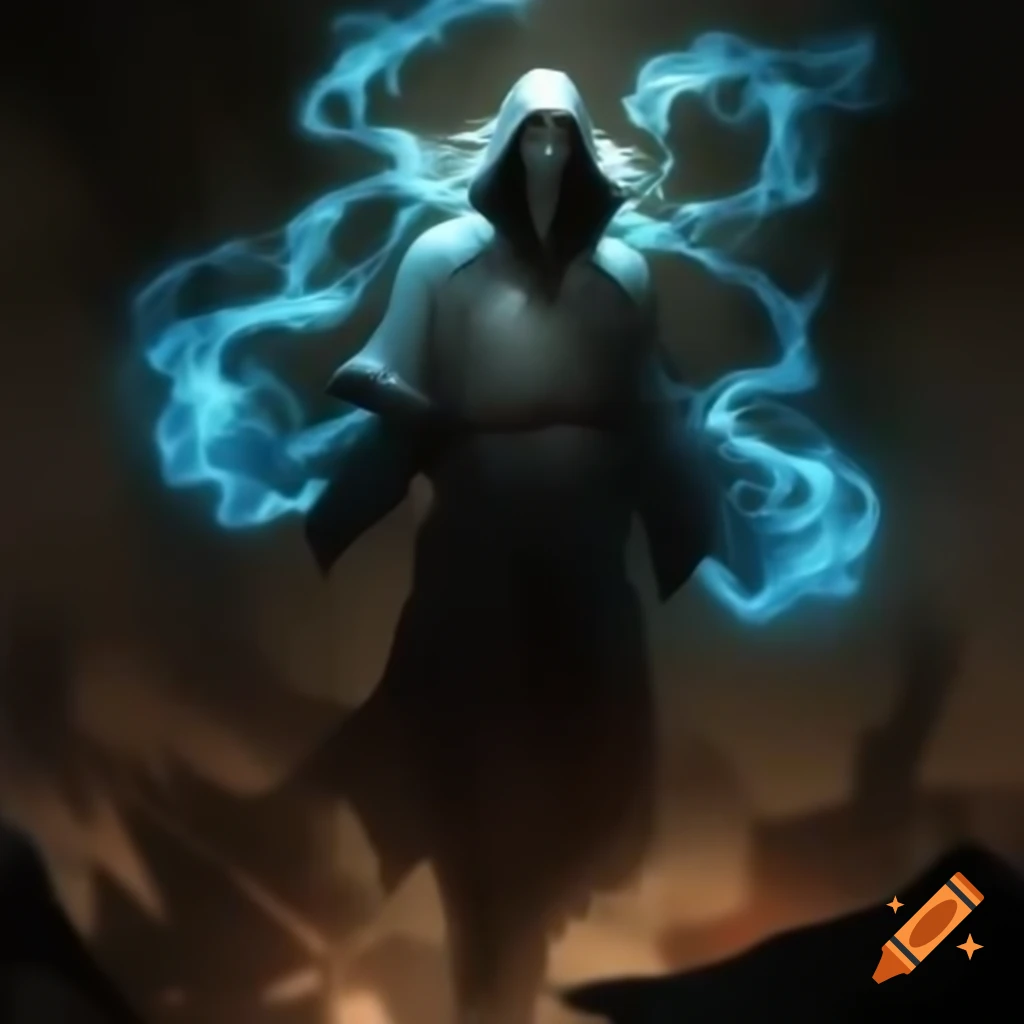 Menacing figure wielding electric blue energy with obsidian talons tearing at the ground