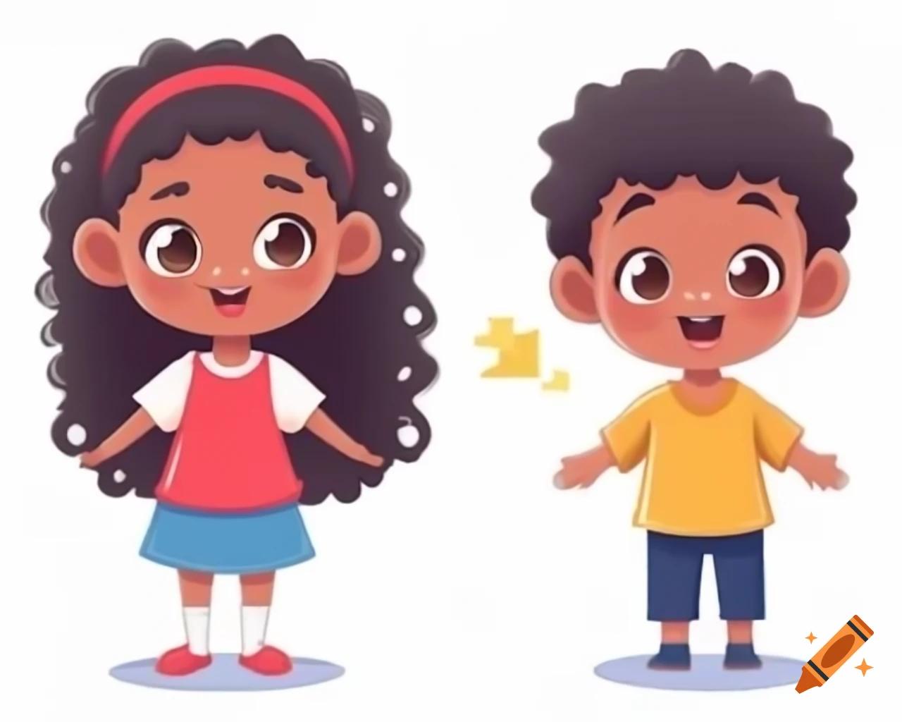 Anime-inspired illustrations of African girl and Asian boy posed together