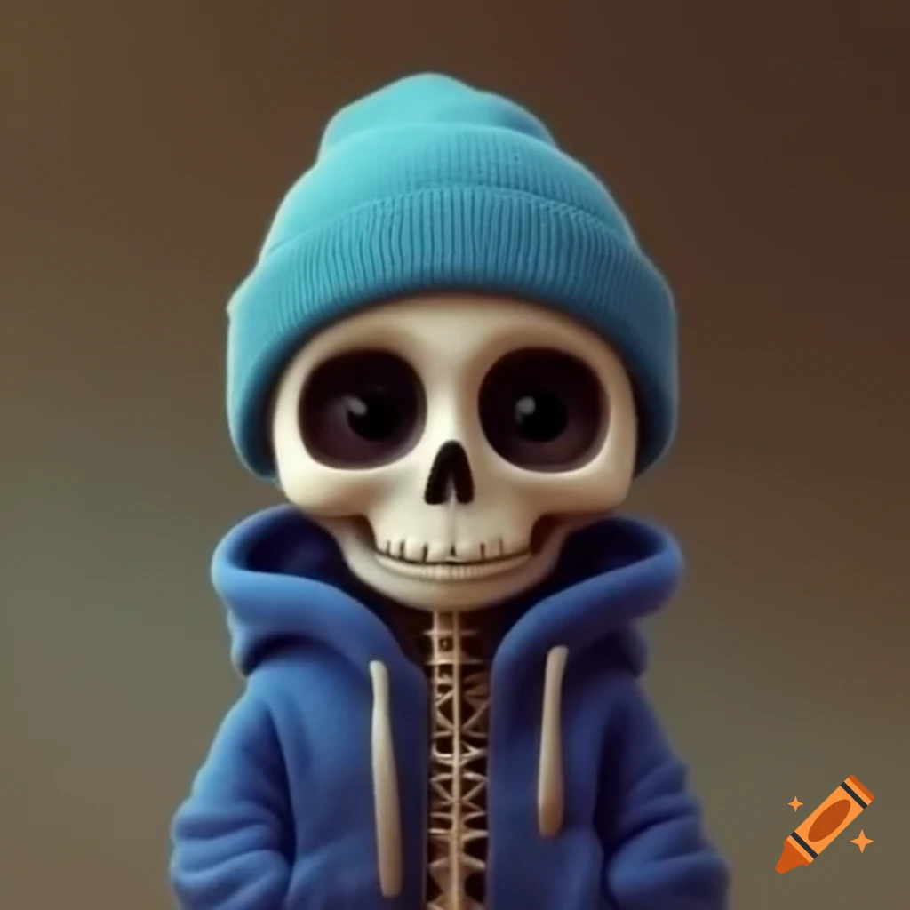 Cartoon skeleton wearing a beanie