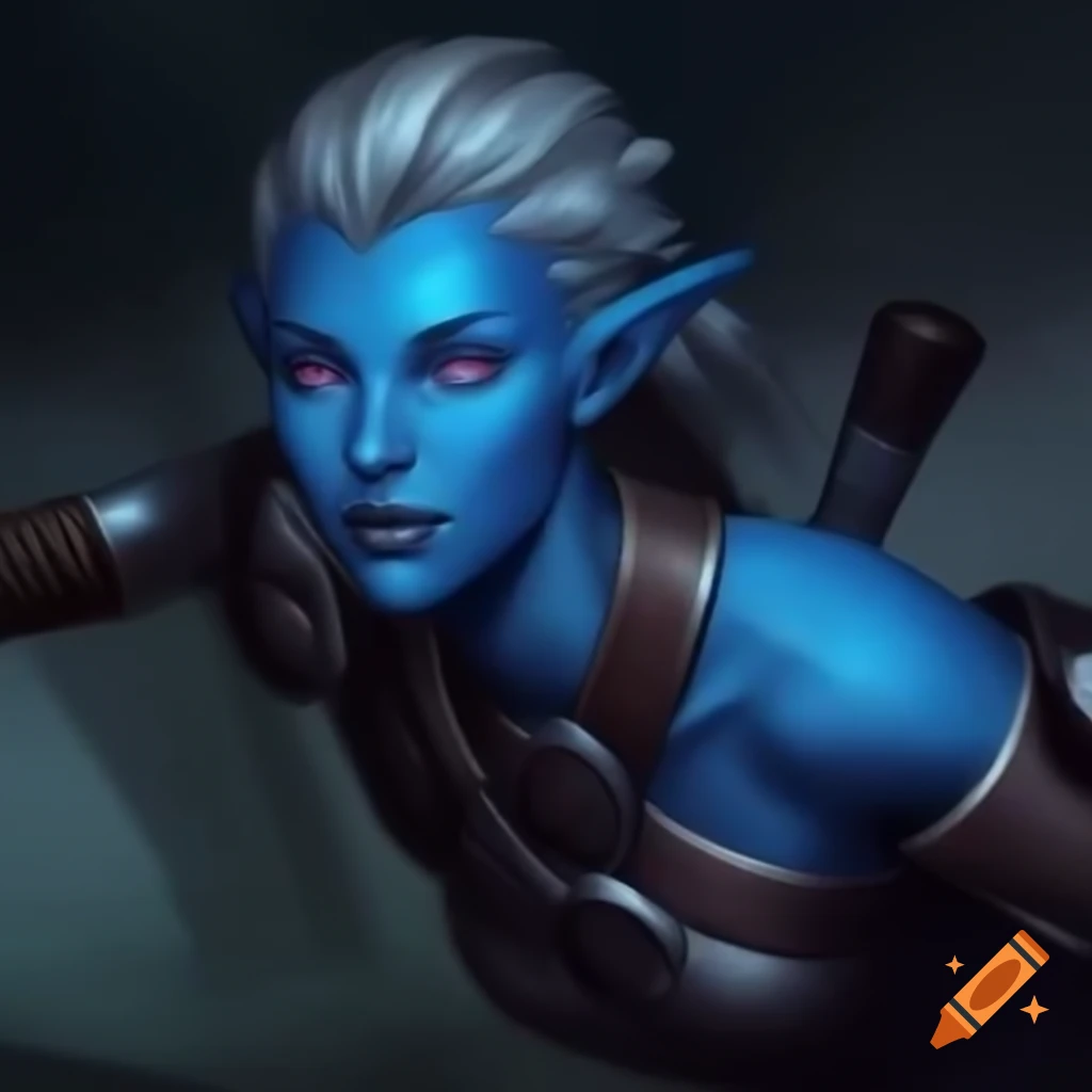 Tall Slender Female Elf Psionic Warrior With Cobalt Blue Skin And 