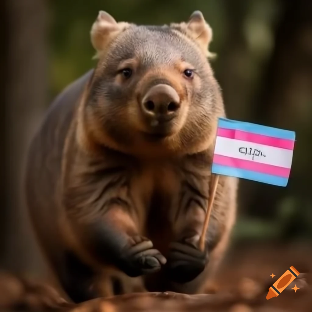 Wombat with transgender flag showing support for the community