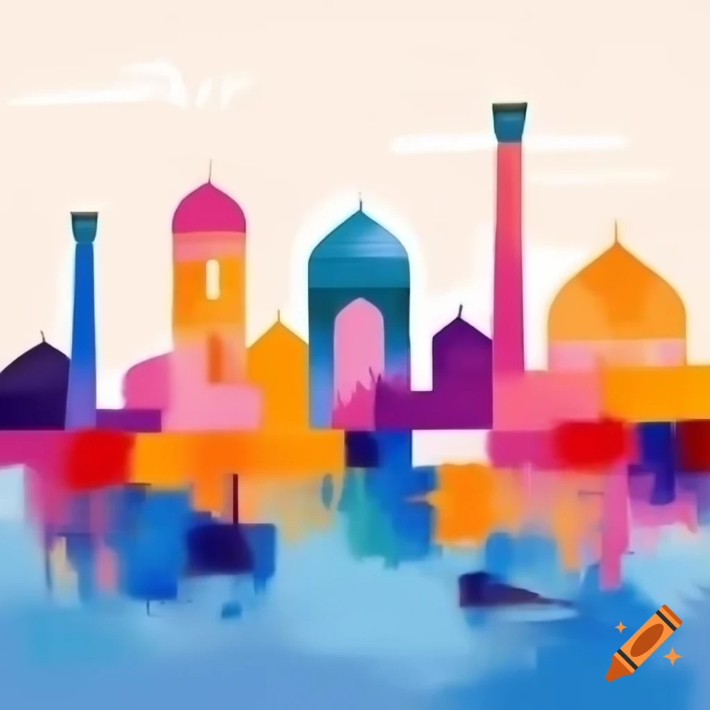 Abstract watercolor painting of Shiraz city skyline