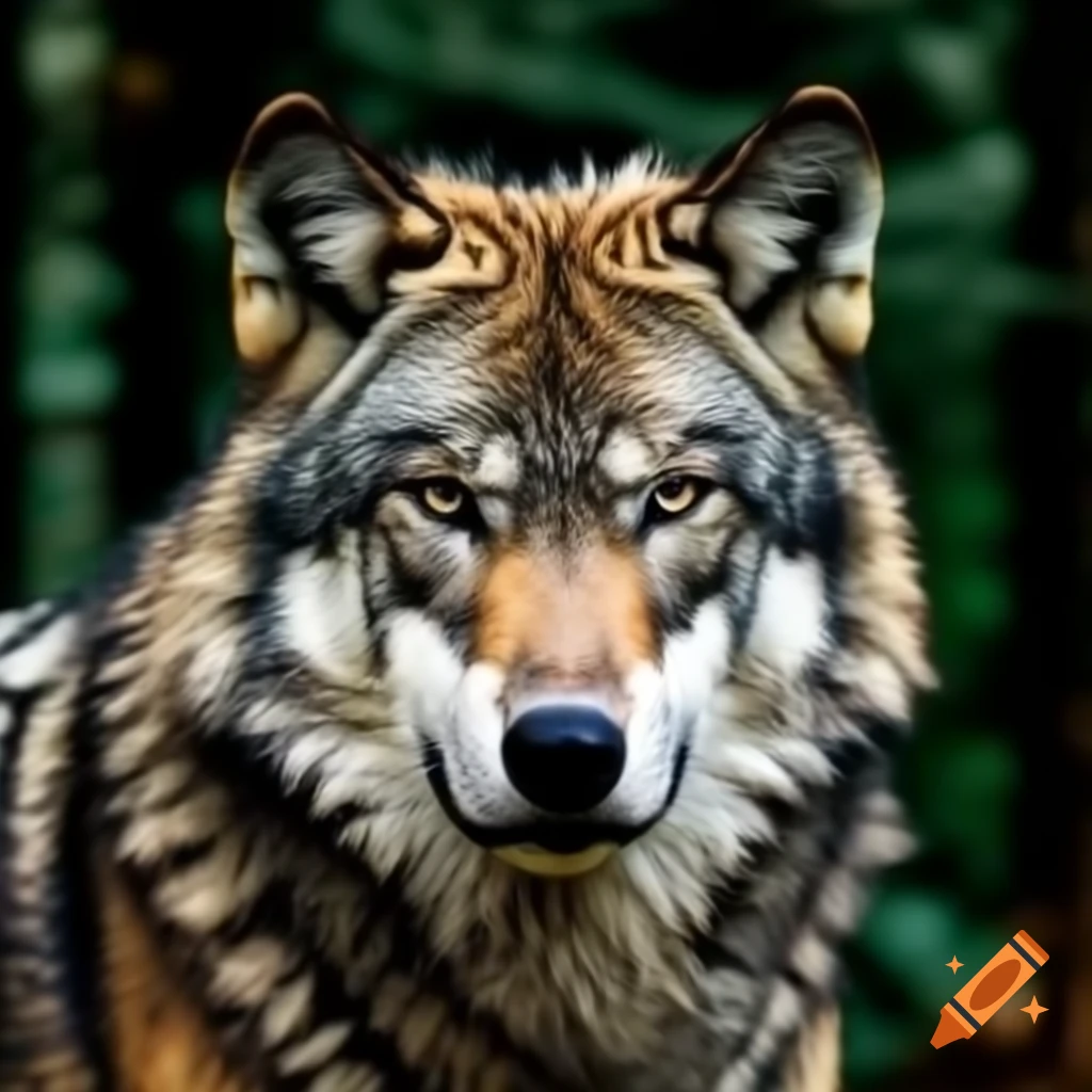 Portrait of wolf with tiger print fur