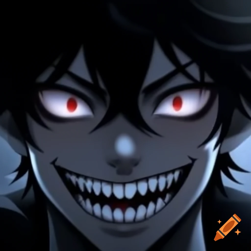 Buff vampire with messy black hair and visible fangs, shadowed eyes, moon in background