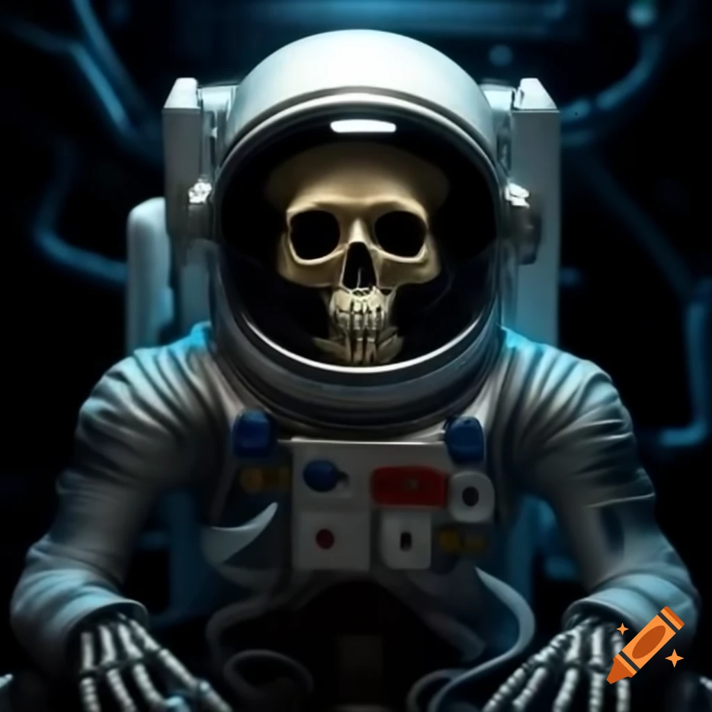 Skeleton astronaut floating in space