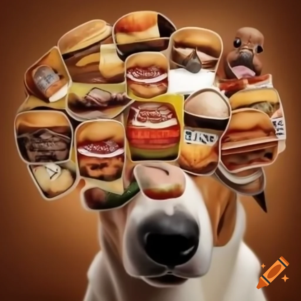 Dog food labels featuring a caricature of a political figure