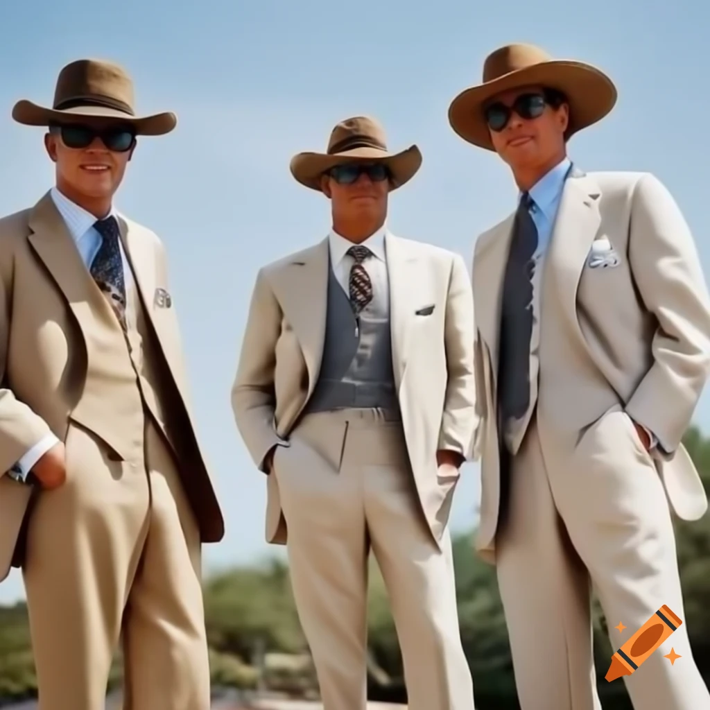 Southern men in summer suits posing outdoors